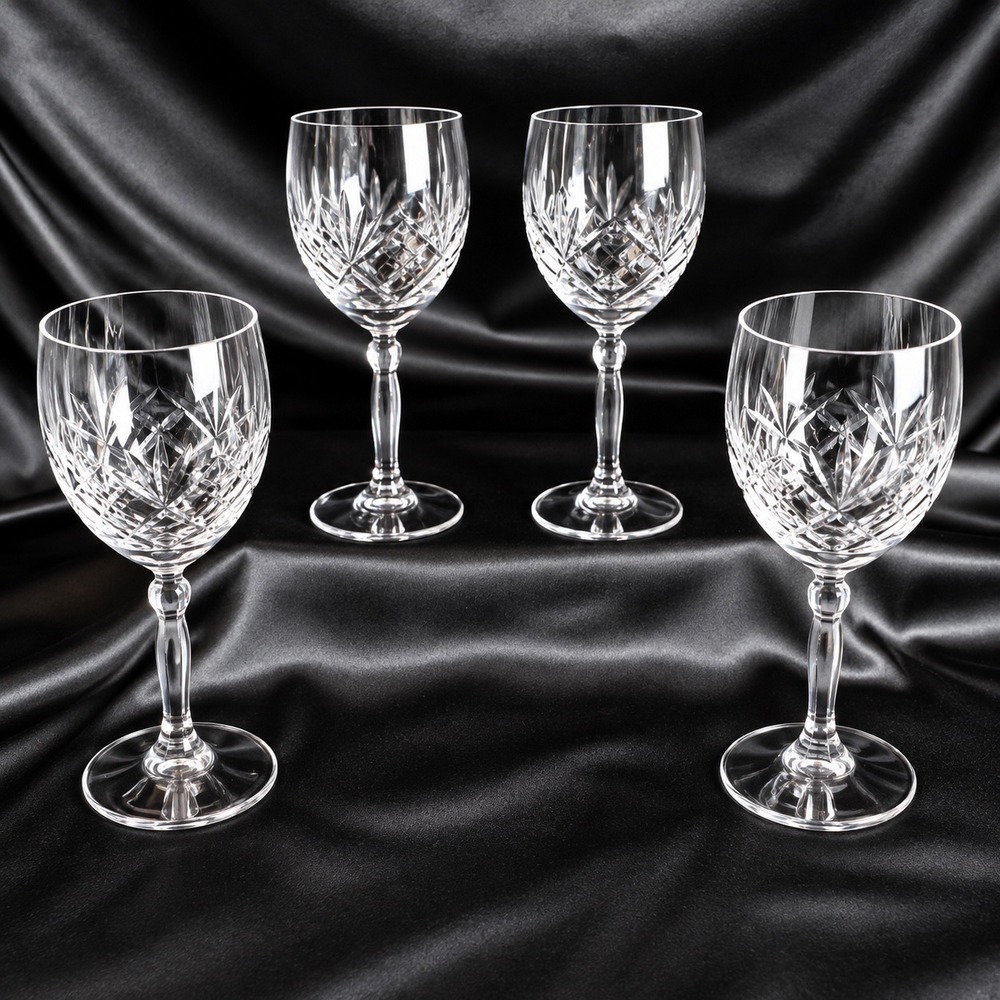 Crystalex Czech Republic 24% Lead Crystal Wine Glasses Set of 4 Diamond Cut 8.25